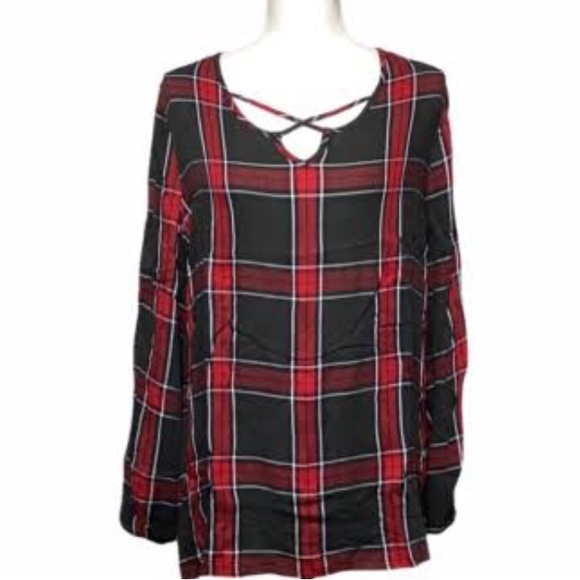 EUC Gray and Red Plaid Top (M) - Picture 1 of 9